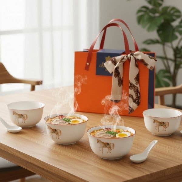Ceramic Bowls Set w/ Horse Pattern